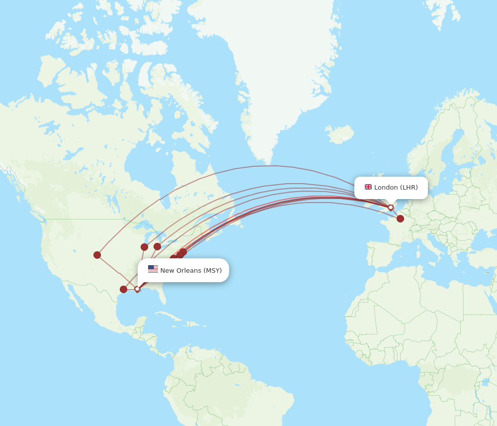 Flights from London to New Orleans LHR to MSY Flight Routes