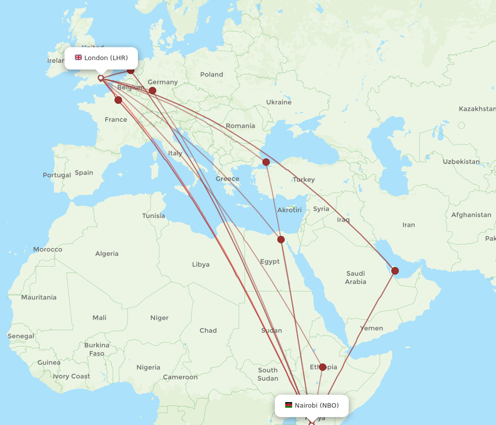 Flights from London to Nairobi LHR to NBO Flight Routes