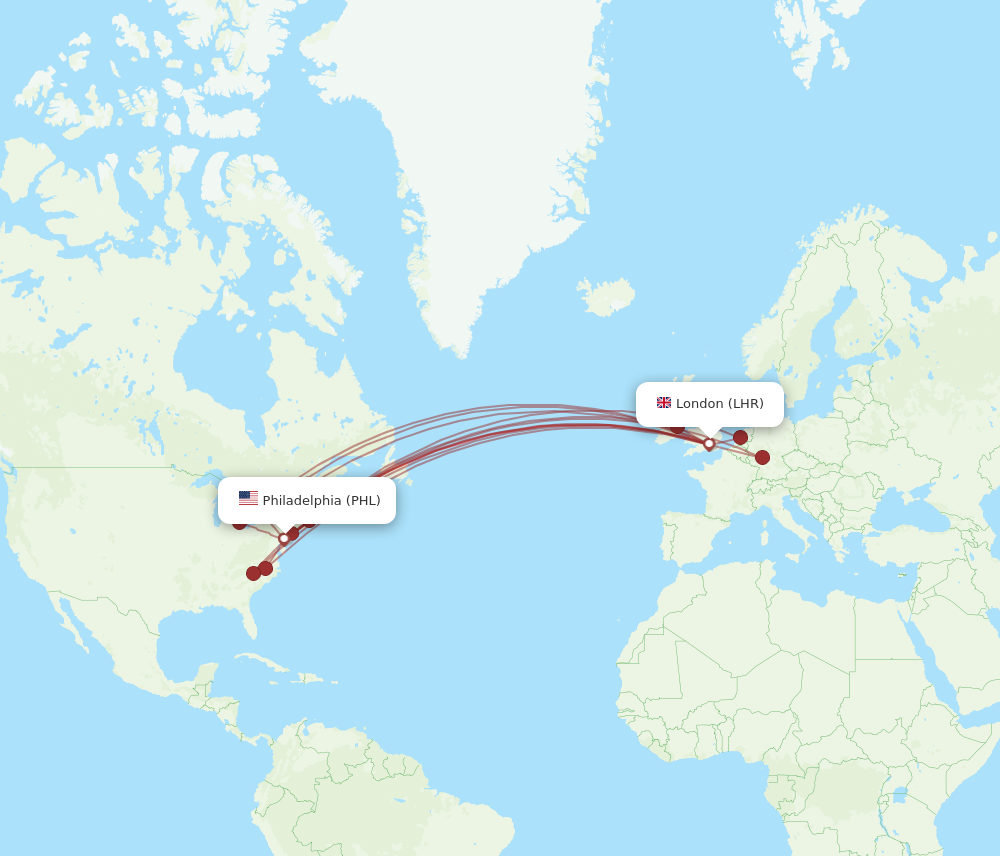 Flights from London to Philadelphia LHR to PHL Flight Routes