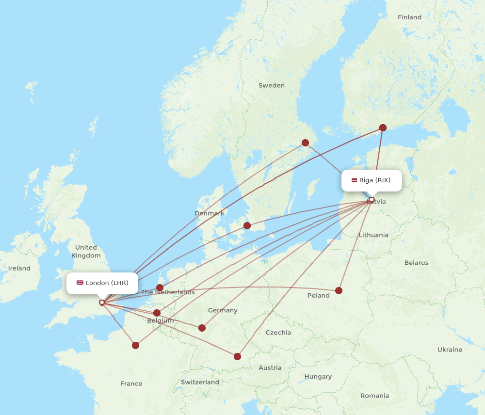 Flights from London to Riga LHR to RIX Flight Routes