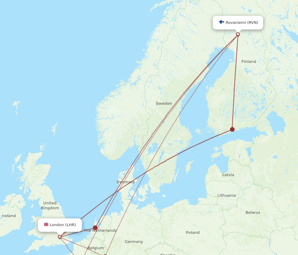 Flights from London to Rovaniemi LHR to RVN Flight Routes