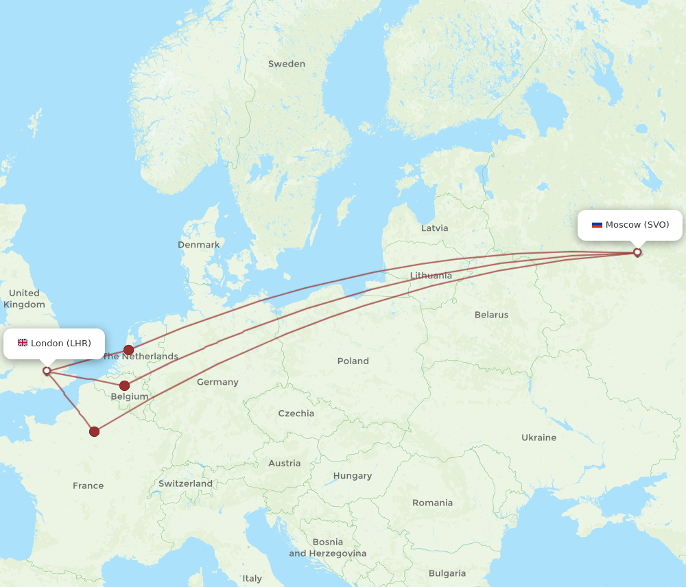 Flights from London to Moscow LHR to SVO Flight Routes