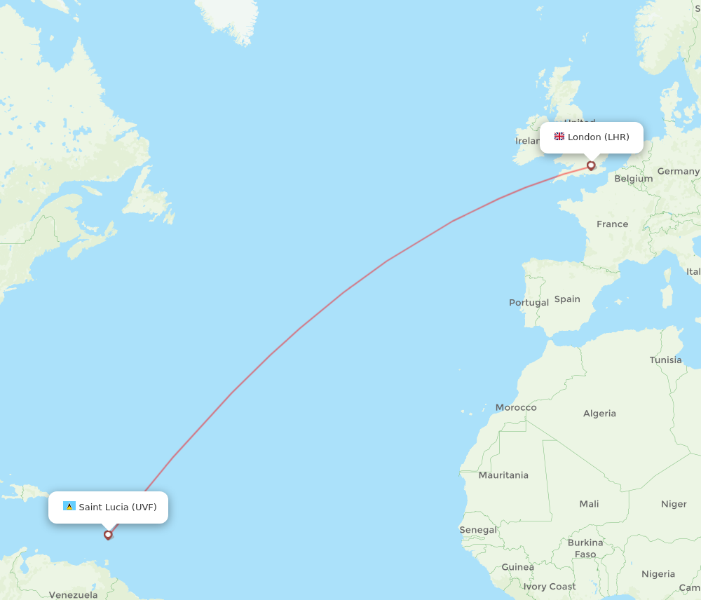 Flights from London to Saint Lucia LHR to UVF Flight Routes