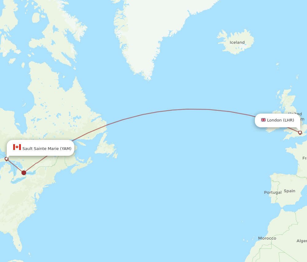 Flights from London to Sault Ste. Marie LHR to YAM Flight Routes