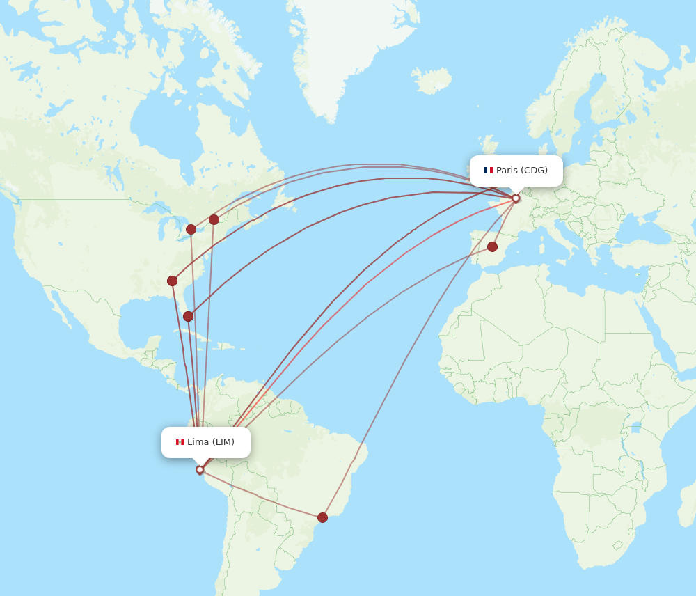 All flight routes from Lima to Paris, LIM to CDG - Flight Routes