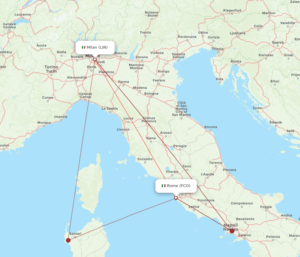 Flights from Milan to Rome LIN to FCO Flight Routes