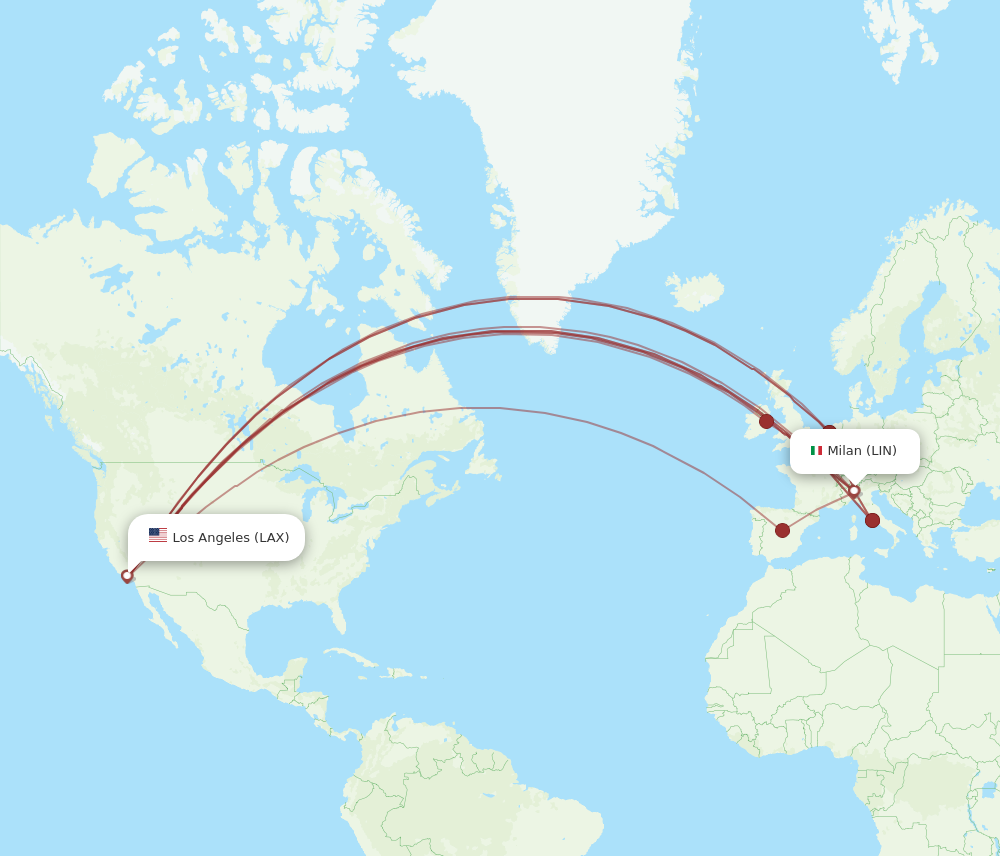 LIN to LAX flights and routes map