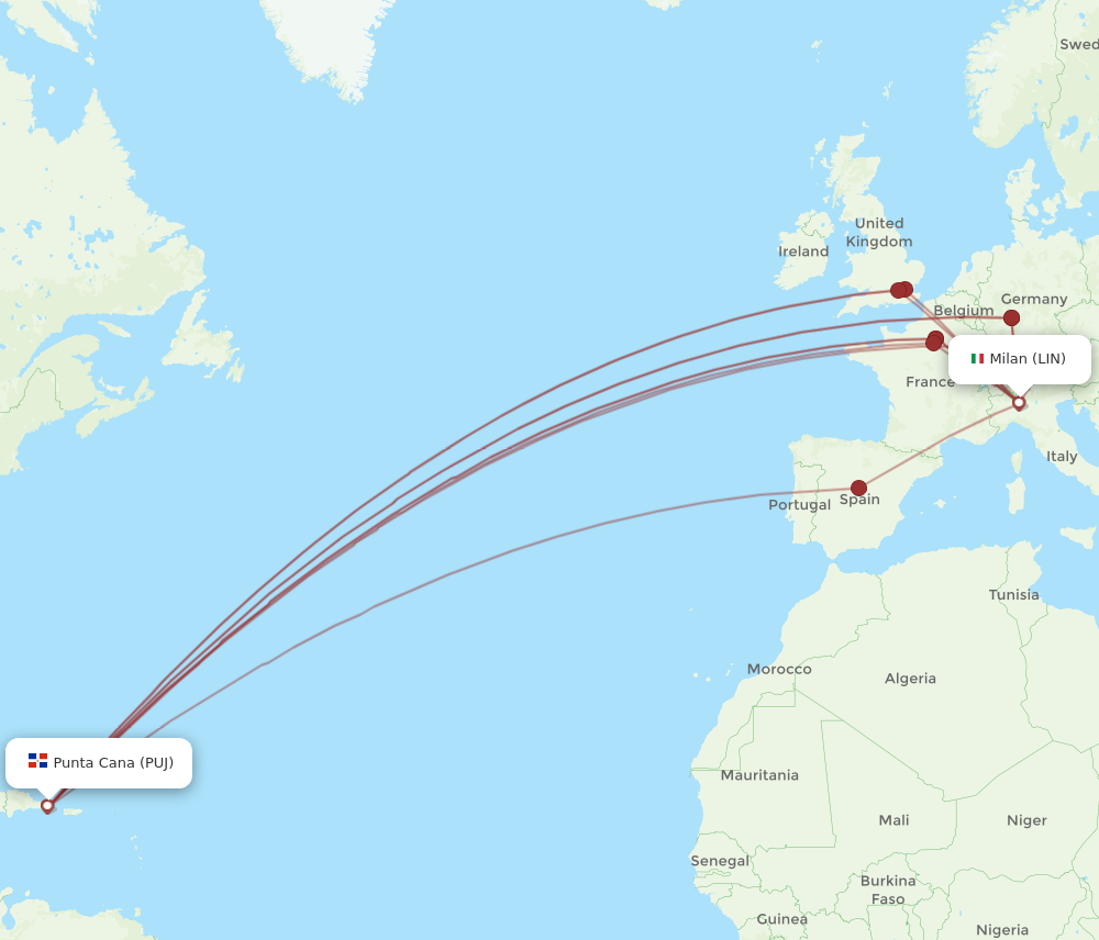 All Flight Routes From Milan To Punta Cana, LIN To PUJ - Flight Routes