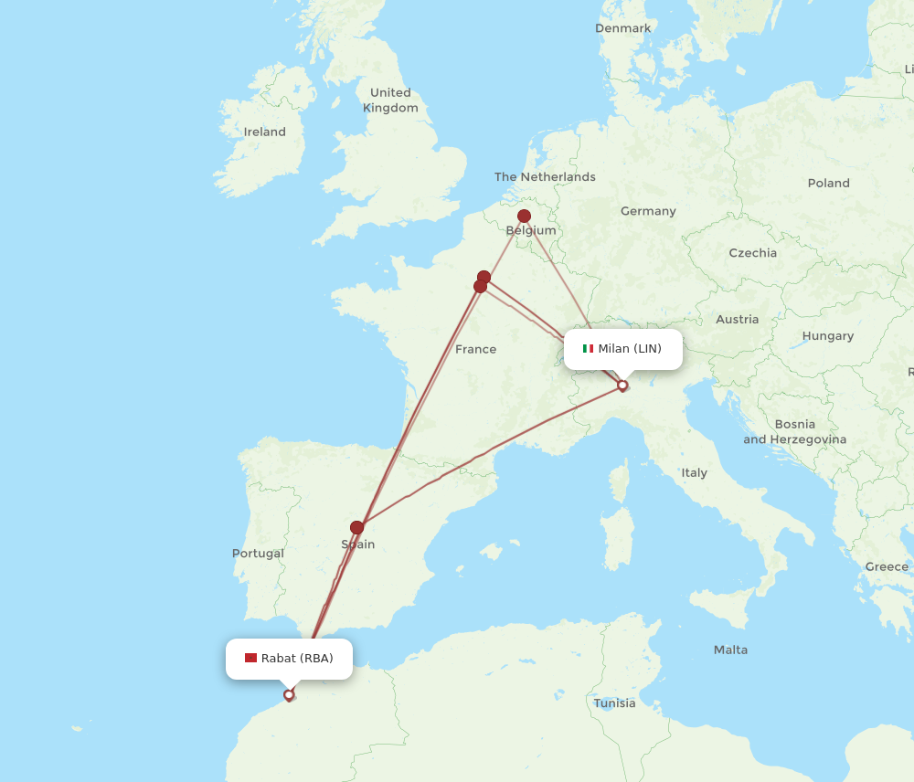 Flights from Milan to Rabat LIN to RBA Flight Routes