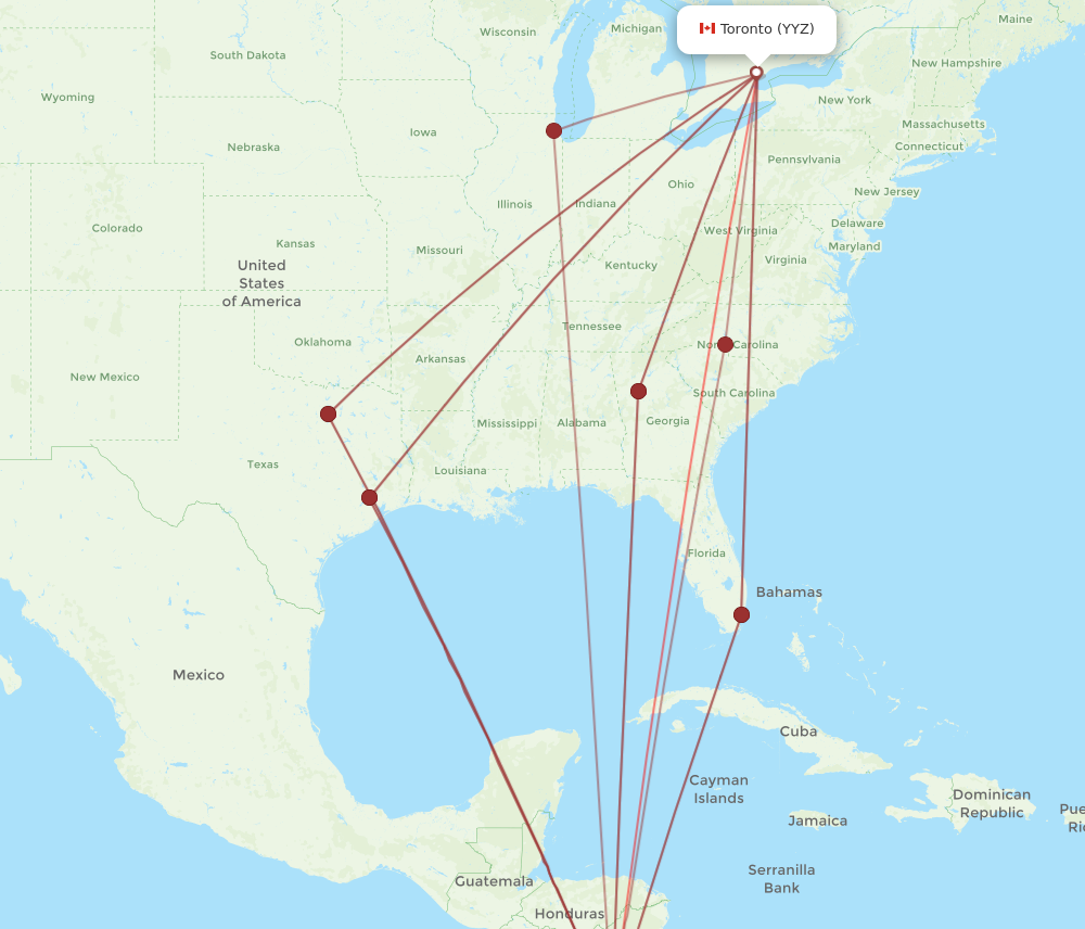 All flight routes from Guanacaste to Toronto, LIR to YYZ - Flight Routes