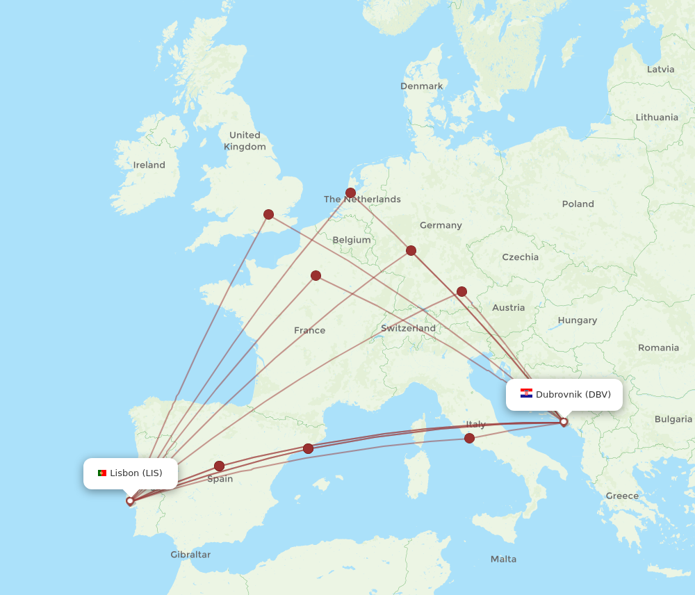 Flights from Lisbon to Dubrovnik LIS to DBV Flight Routes