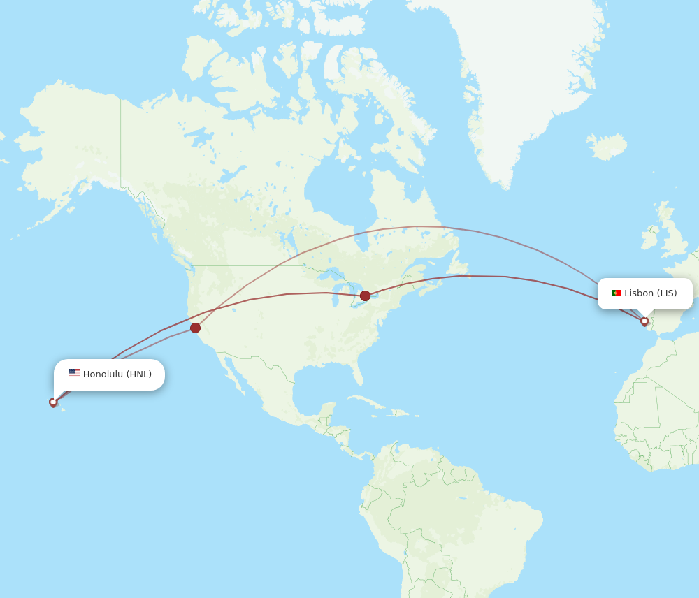 Flights from Lisbon to Honolulu LIS to HNL Flight Routes