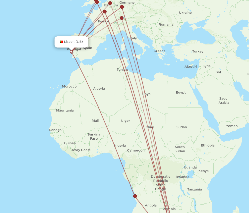 All Flight Routes From Lisbon To Johannesburg Lis To Jnb Flight Routes 4708