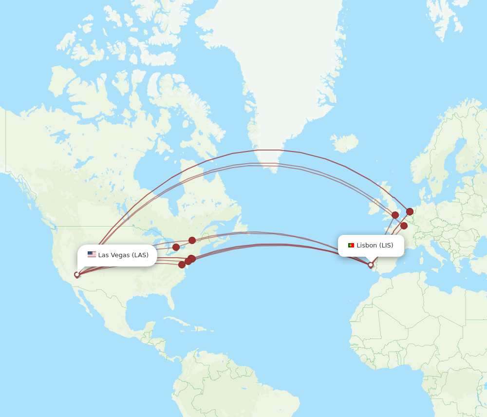 LIS to LAS flights and routes map