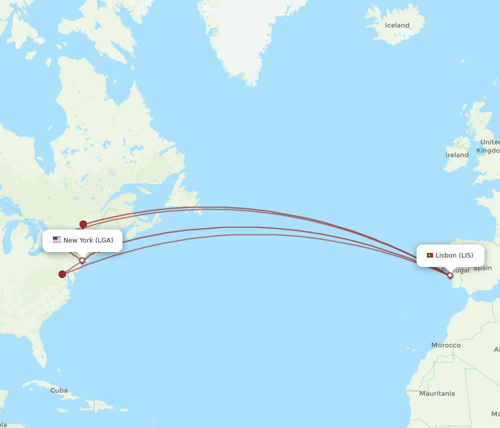 Flights from Lisbon to New York LIS to LGA Flight Routes