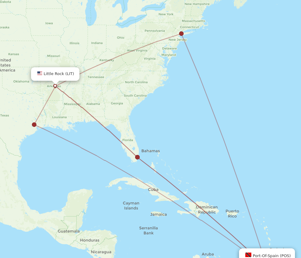 Flights from Little Rock to Port Of Spain, LIT to POS - Flight Routes