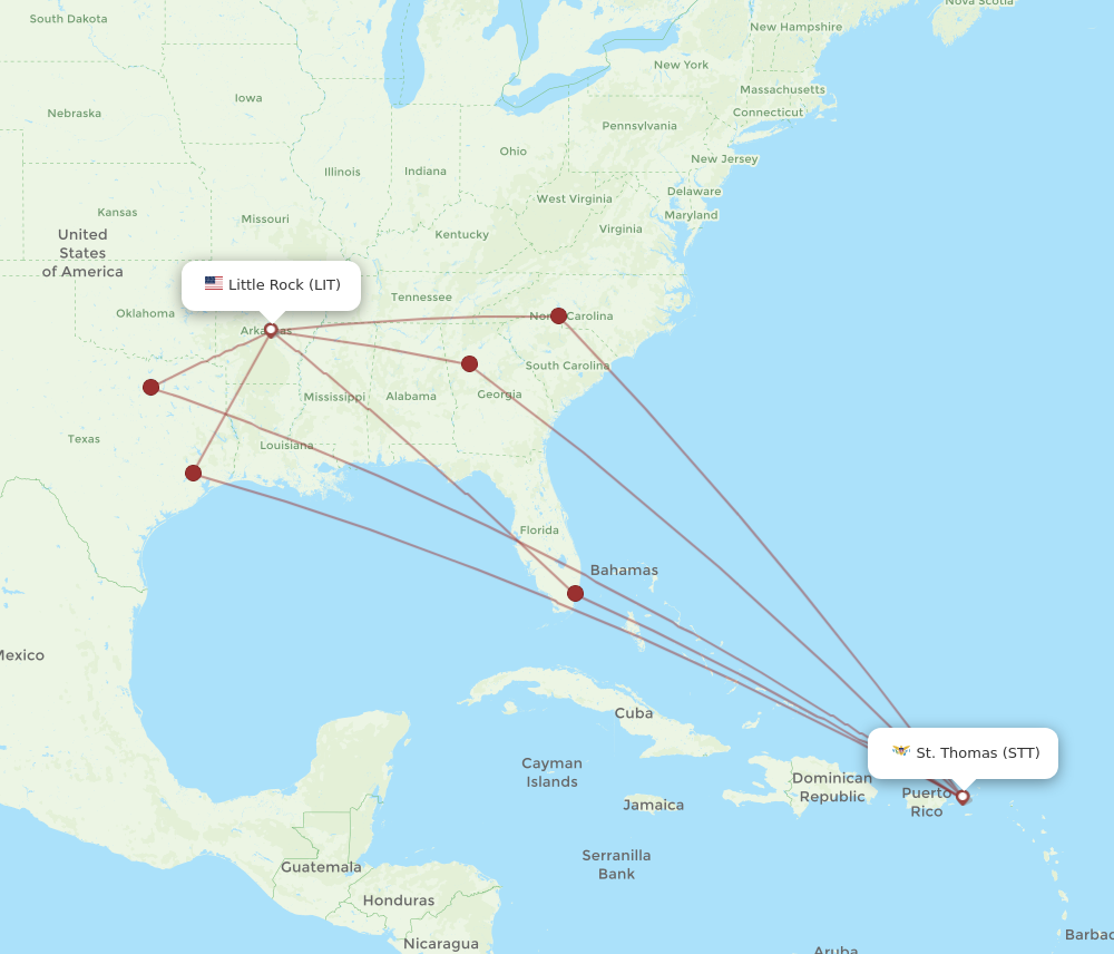 Flights from Little Rock to Saint Thomas, LIT to STT - Flight Routes