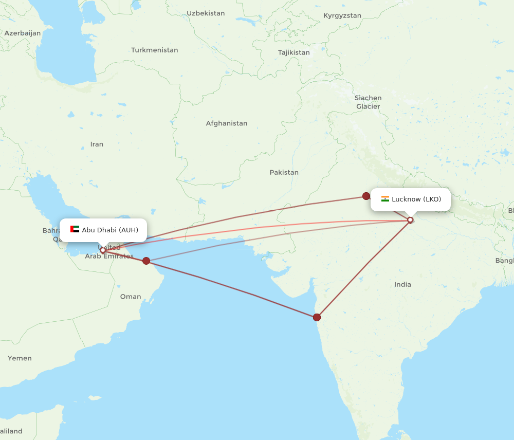 LKO to AUH flights and routes map