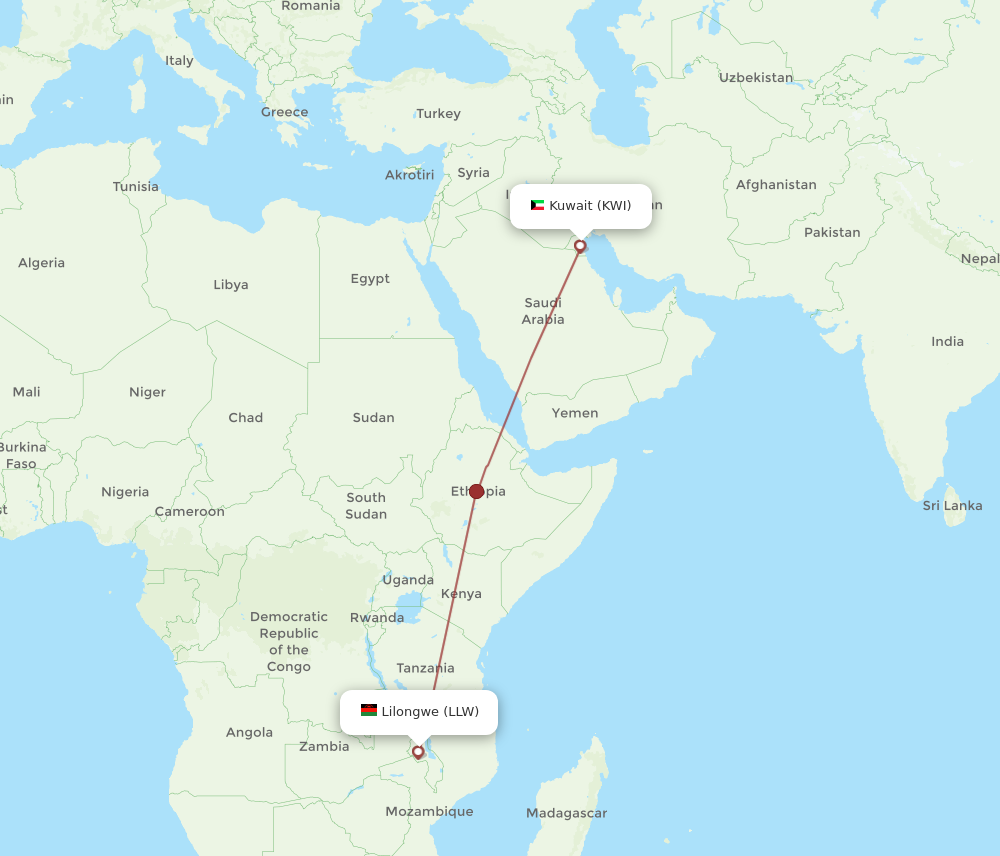 Flights from Lilongwe to Kuwait LLW to KWI Flight Routes