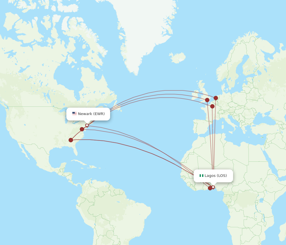 Flights from Lagos to New York, LOS to EWR - Flight Routes