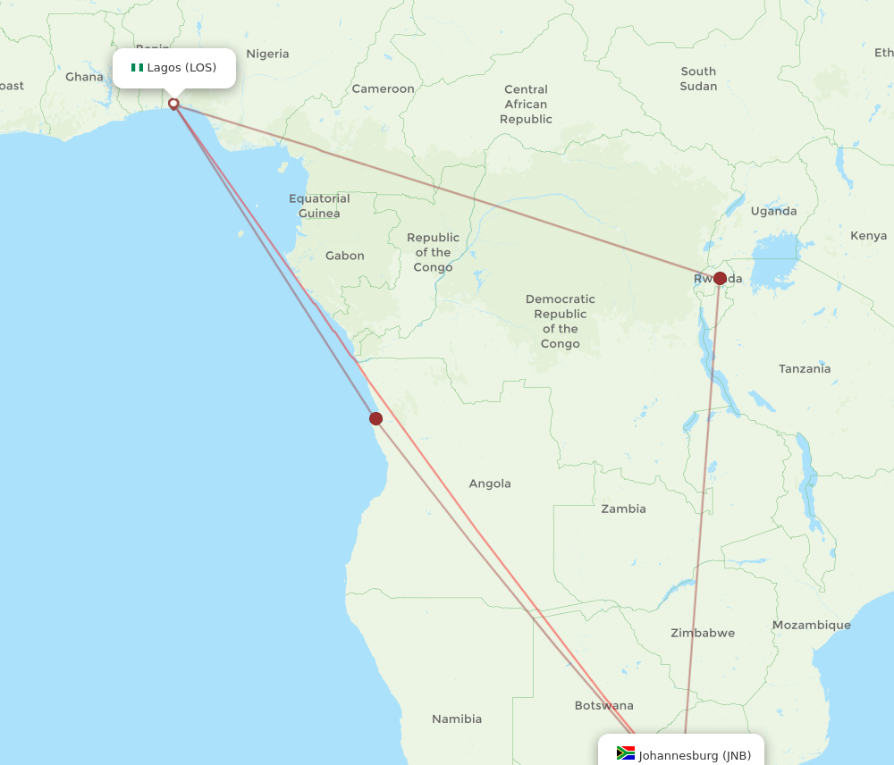 Flights from Lagos to Johannesburg LOS to JNB Flight Routes