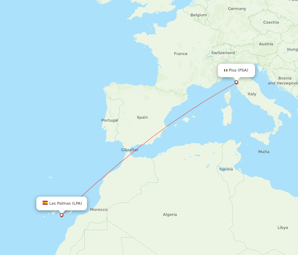 All Flight Routes From Las Palmas To Pisa, LPA To PSA - Flight Routes