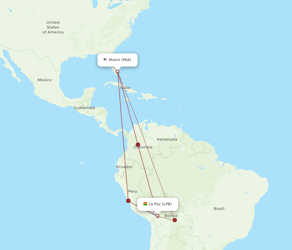 Flights from La Paz to Miami LPB to MIA Flight Routes