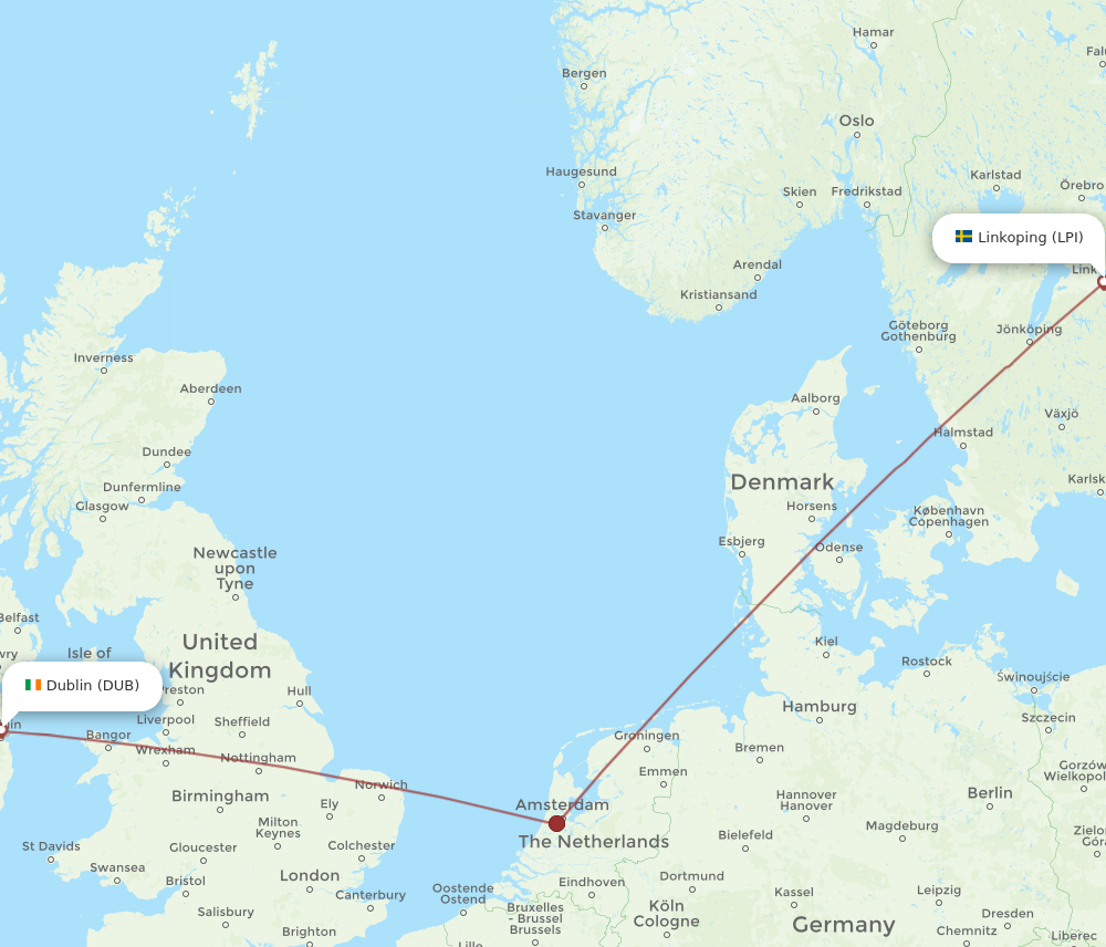 Flights from Linkoping to Dublin LPI to DUB Flight Routes