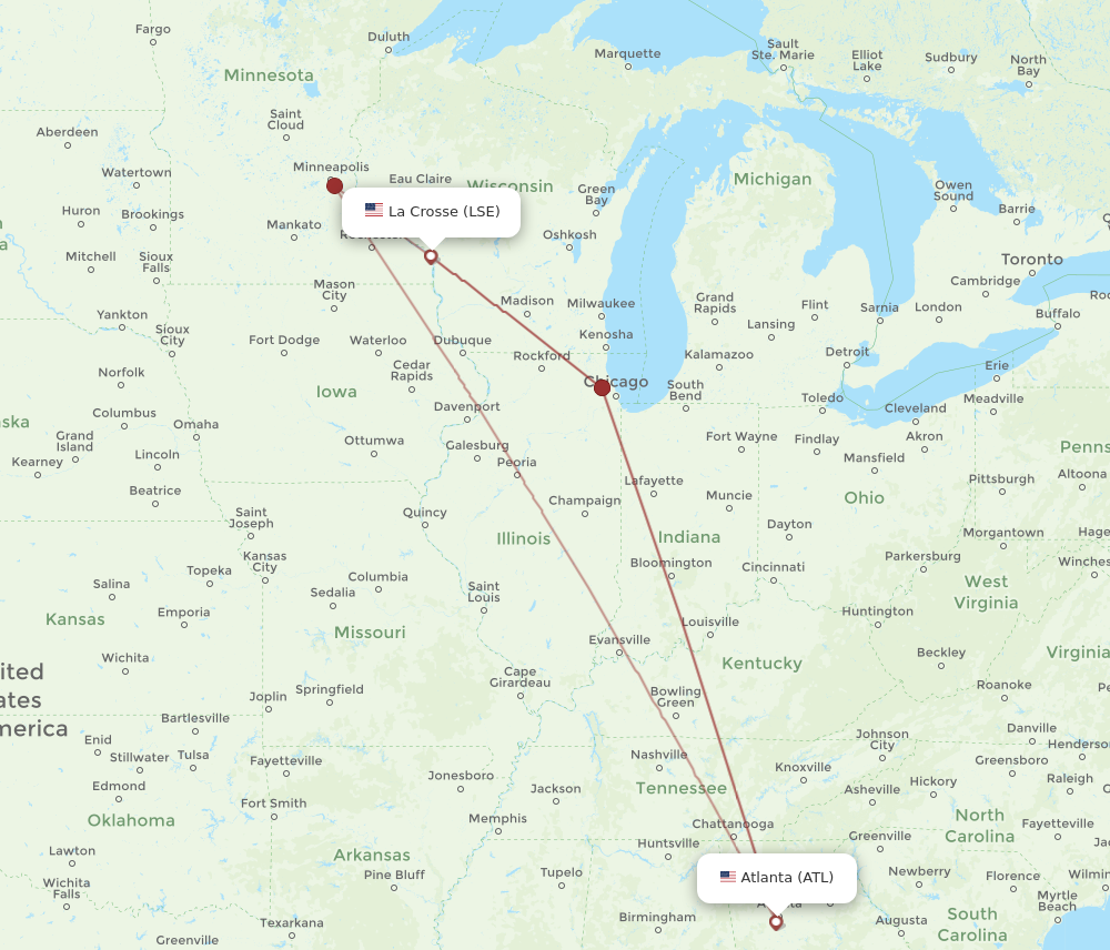 Flights from La Crosse to Atlanta LSE to ATL Flight Routes