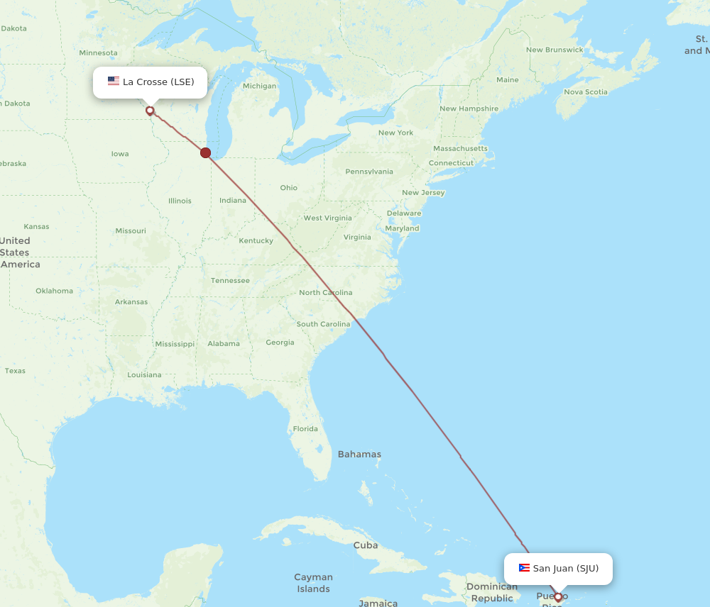 Flights from La Crosse to San Juan LSE to SJU Flight Routes