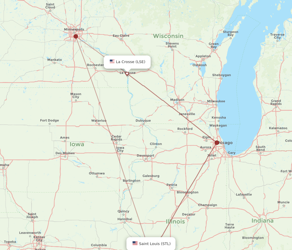 Flights from La Crosse to Saint Louis LSE to STL Flight Routes