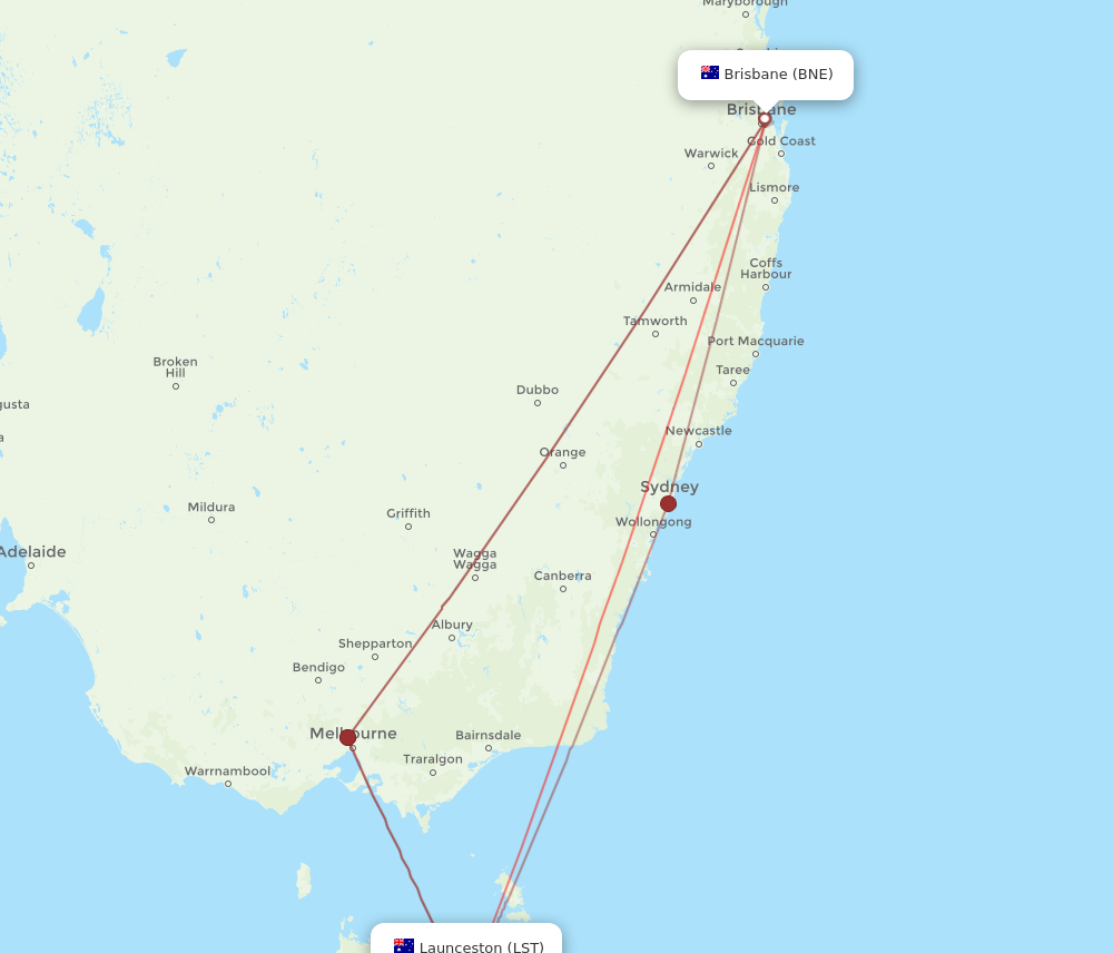 Flights from Launceston to Brisbane LST to BNE Flight Routes