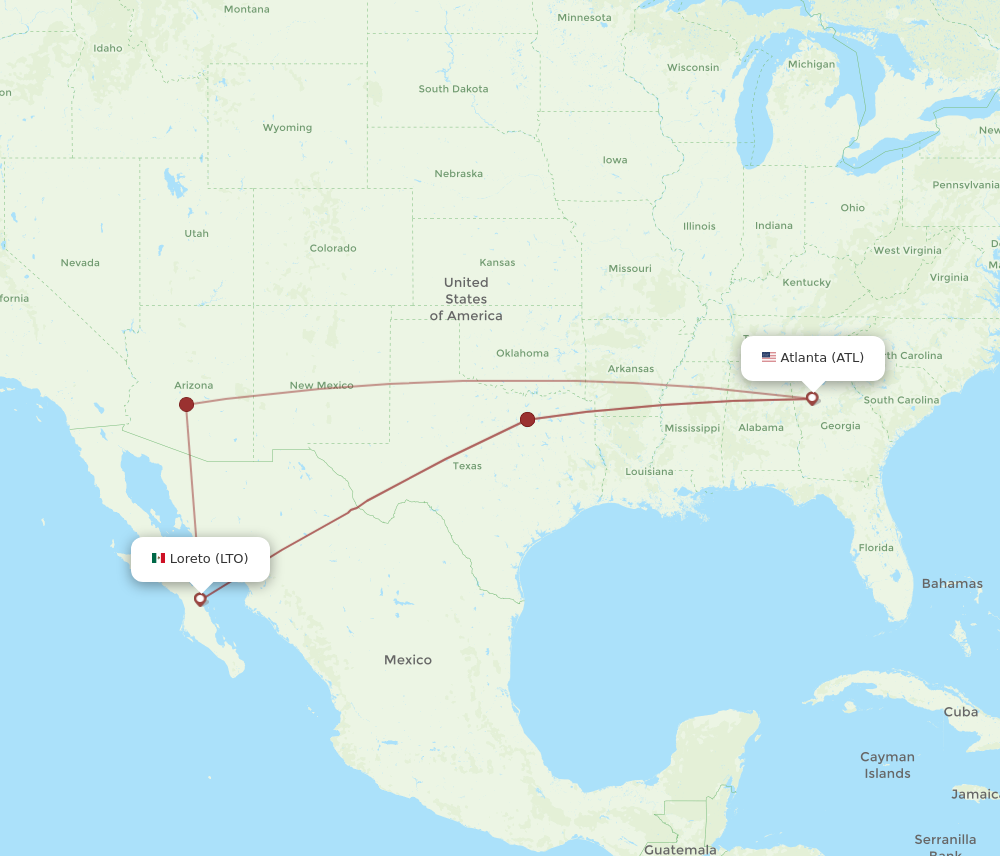 All Flight Routes From Loreto To Atlanta, Lto To Atl - Flight Routes