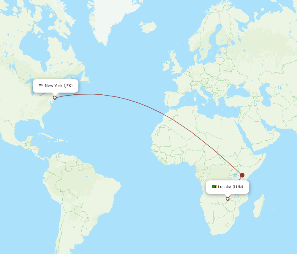 Flights from Lusaka to New York LUN to JFK Flight Routes