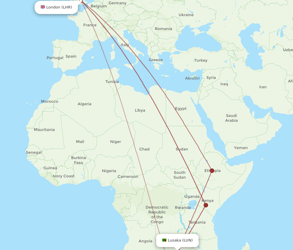 Flights from Lusaka to London LUN to LHR - Flight Routes