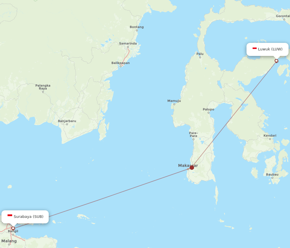 Flights from Surabaya to Luwuk, SUB to LUW - Flight Routes