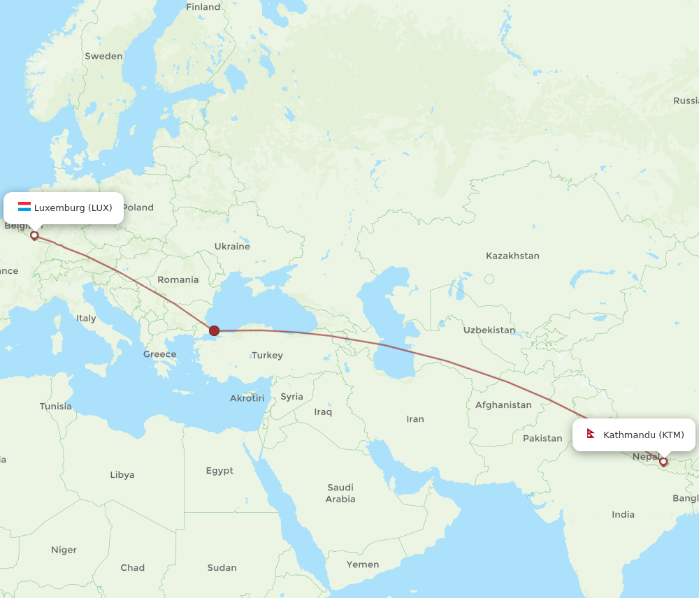 Flights from Luxembourg to Kathmandu, LUX to KTM - Flight Routes