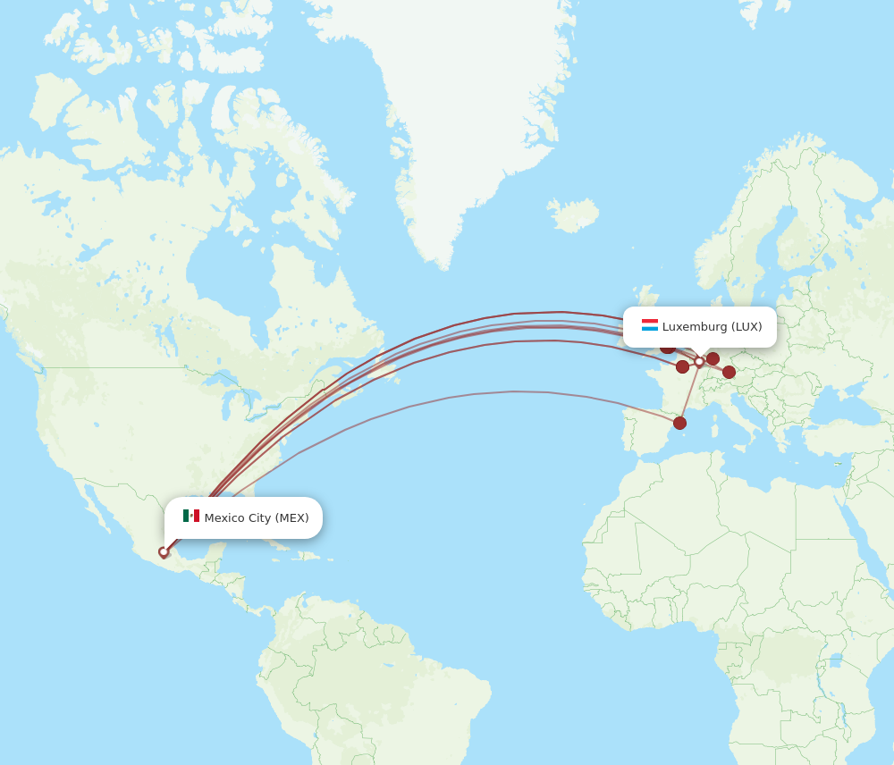 Flights from Luxembourg to Mexico City LUX to MEX Flight Routes