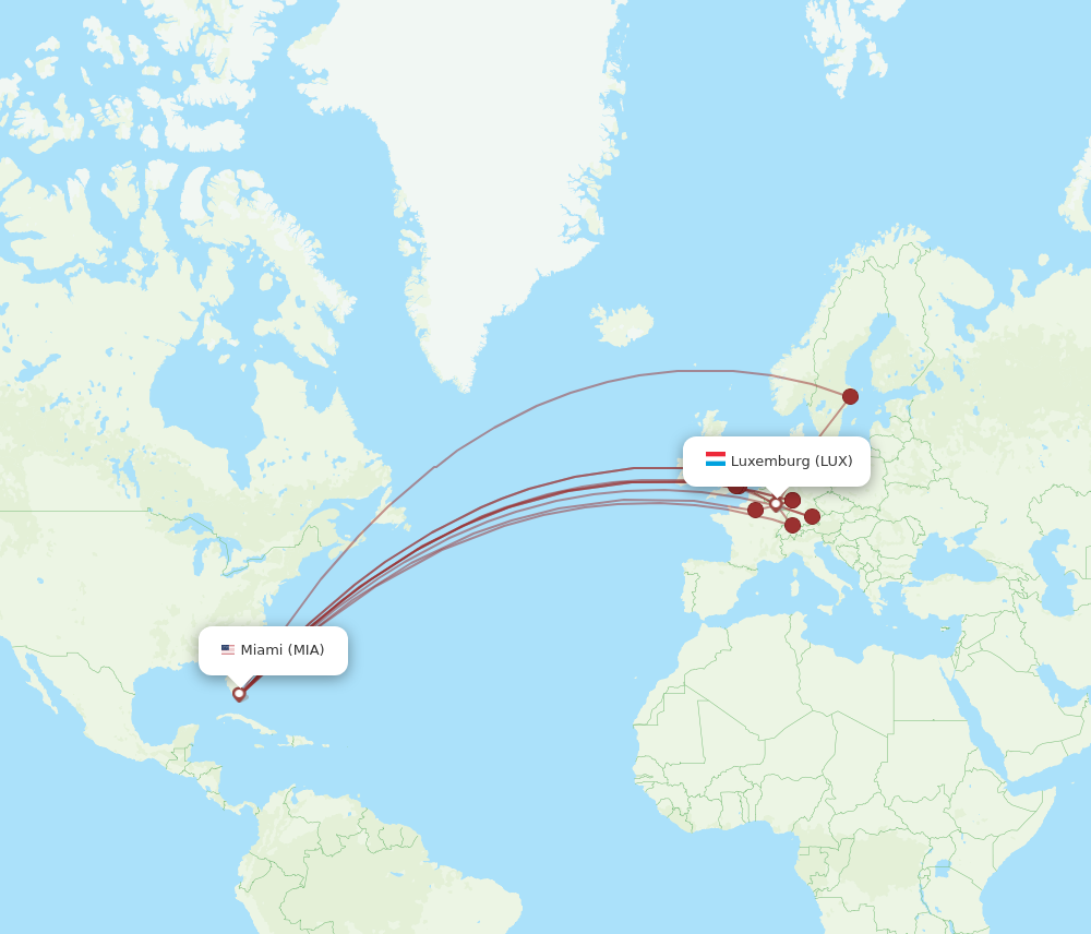 Flights from Luxembourg to Miami LUX to MIA Flight Routes