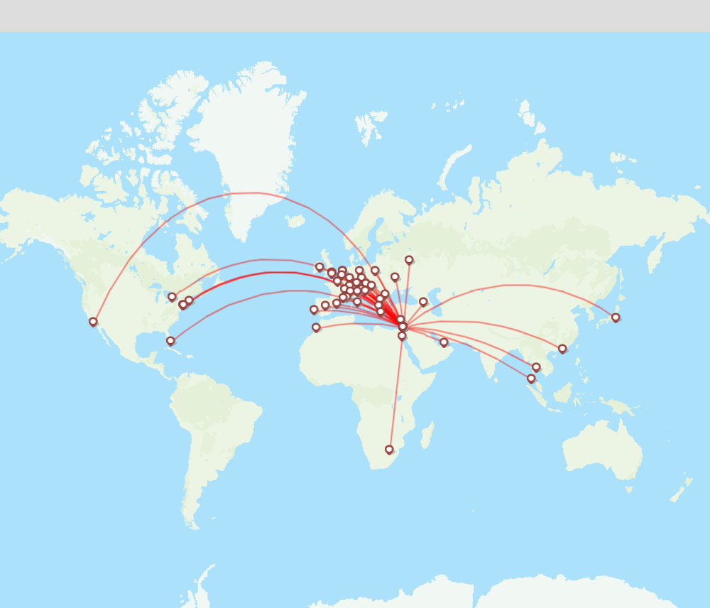 El Al airline routes (LY) 2024, map Flight Routes