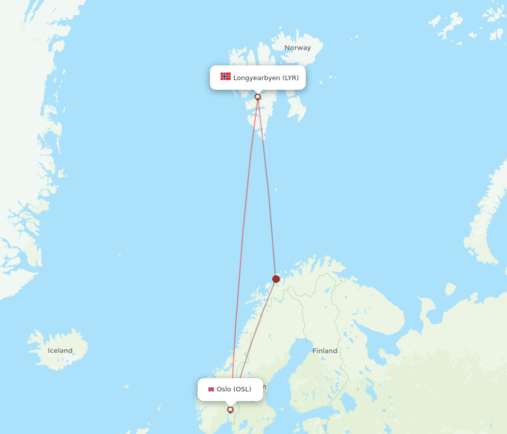 All flight routes from Longyearbyen to Oslo, LYR to OSL - Flight Routes