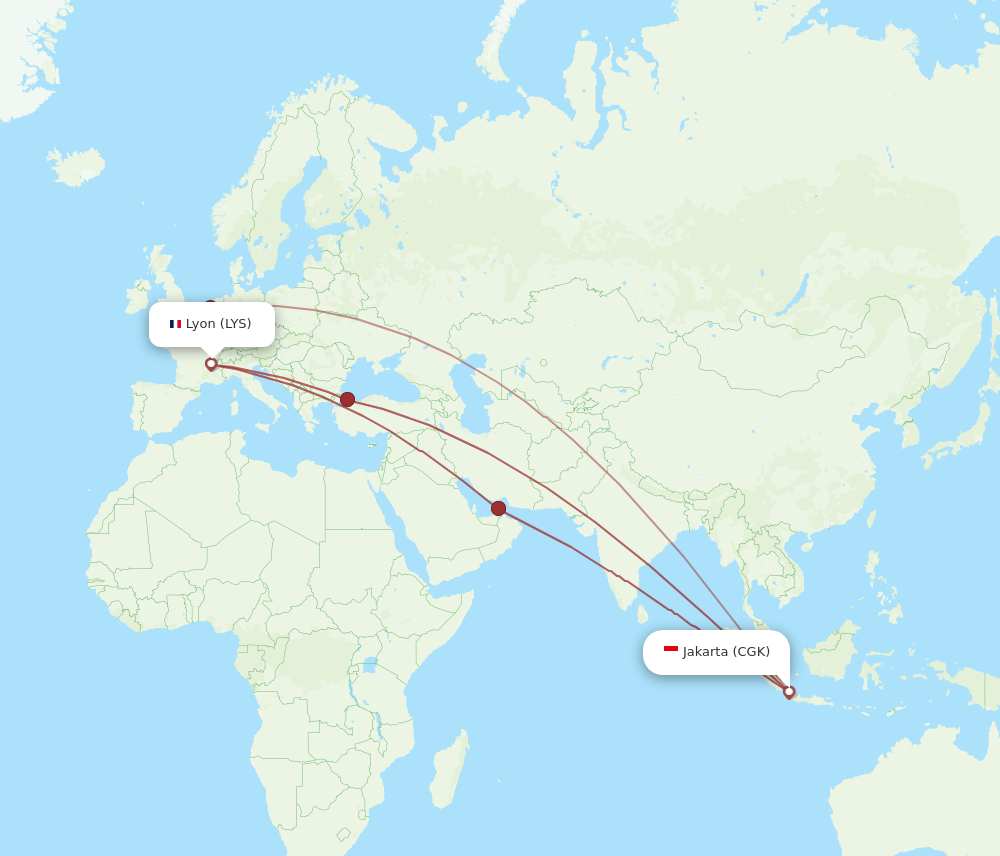 LYS to CGK flights and routes map