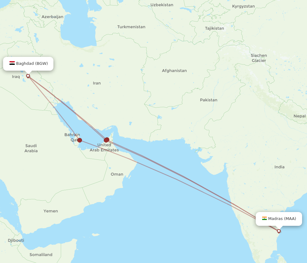 All Flight Routes From Chennai To Baghdad, MAA To BGW - Flight Routes