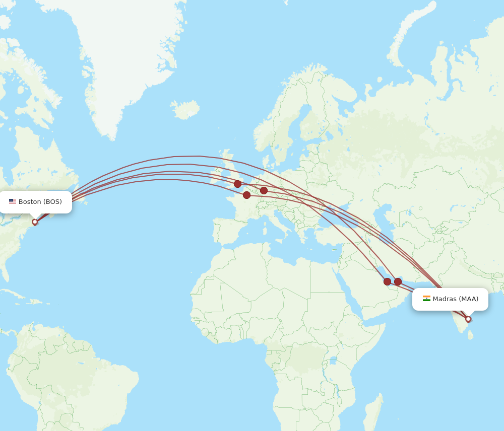 All flight routes from Chennai to Boston, MAA to BOS - Flight Routes