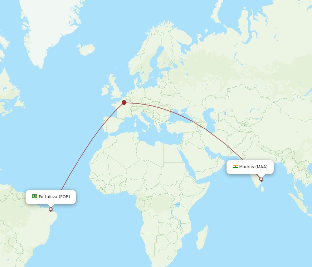 Flights from Chennai to Fortaleza MAA to FOR Flight Routes