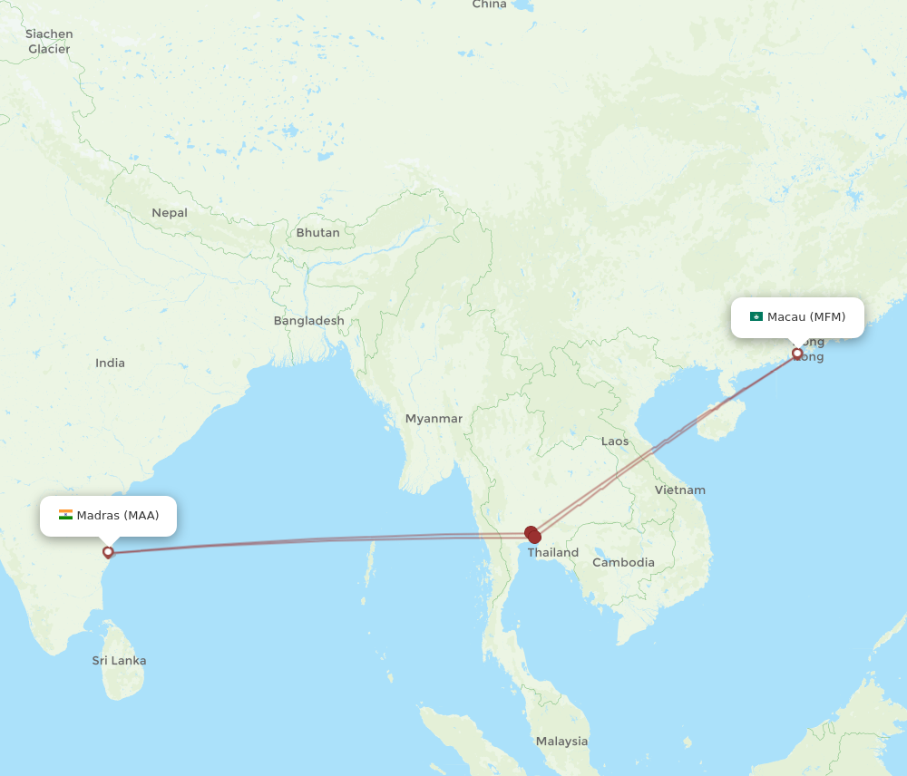 All flight routes from Macau to Chennai, MFM to MAA - Flight Routes