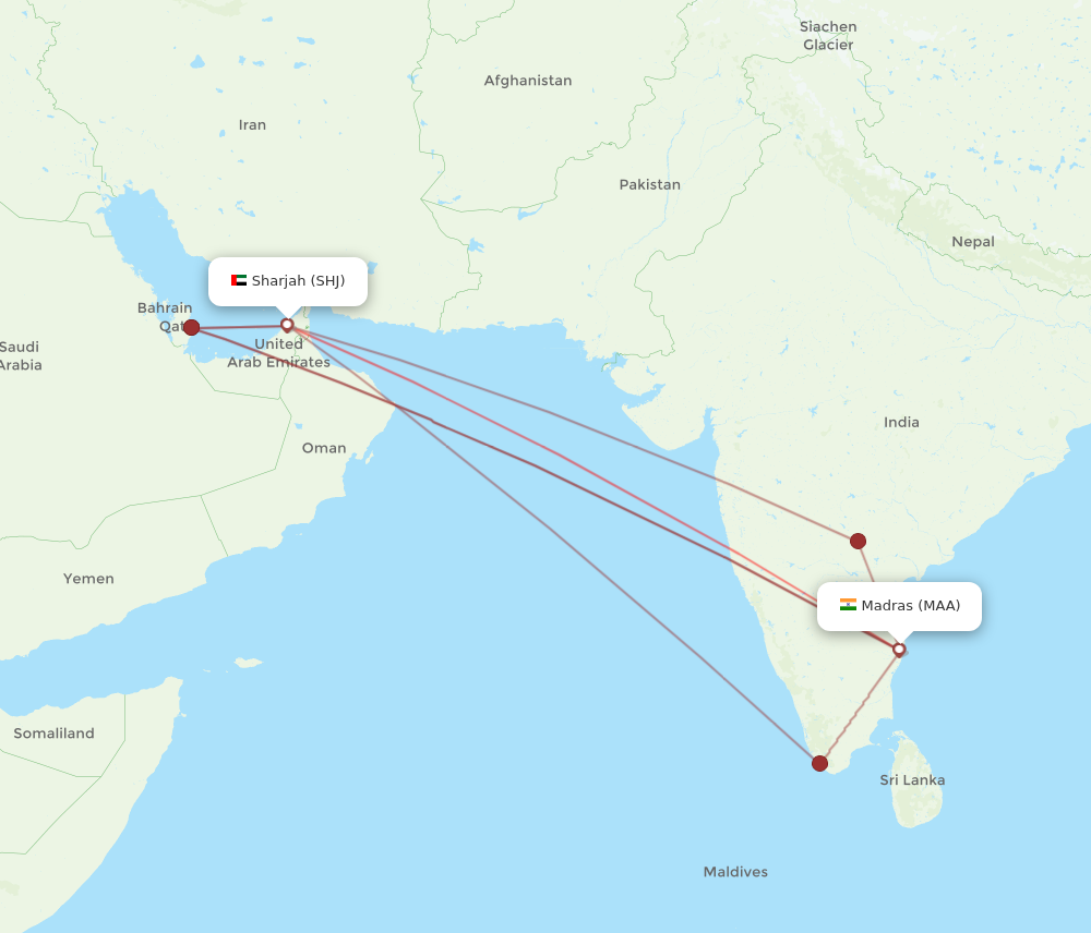 MAA to SHJ flights and routes map