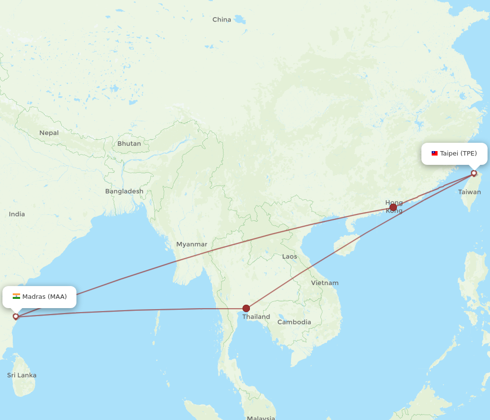 All flight routes from Chennai to Taipei, MAA to TPE - Flight Routes