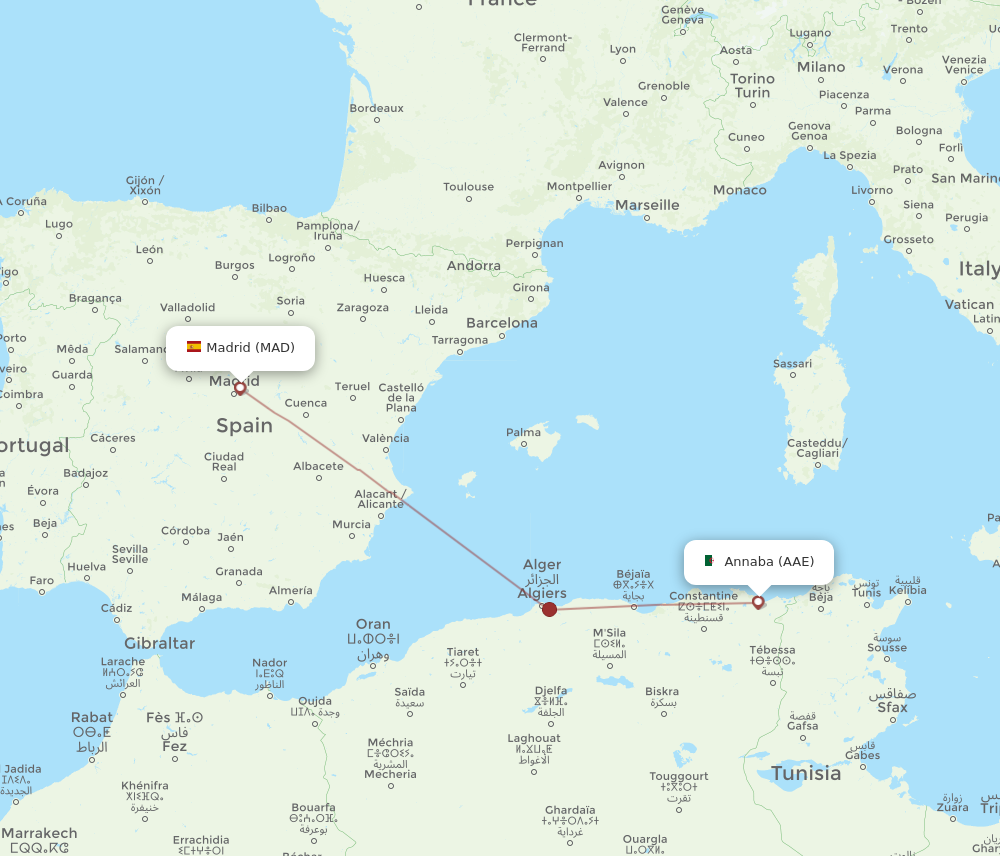 Flights from Madrid to Annaba MAD to AAE Flight Routes