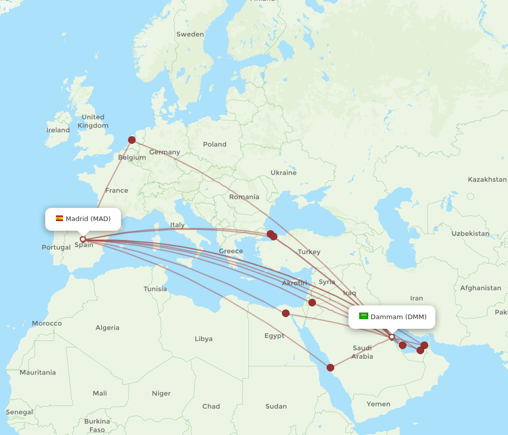 MAD to DMM flights and routes map